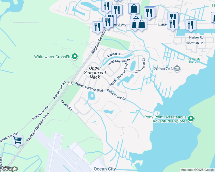 map of restaurants, bars, coffee shops, grocery stores, and more near 19 Mystic Harbour Boulevard in Berlin