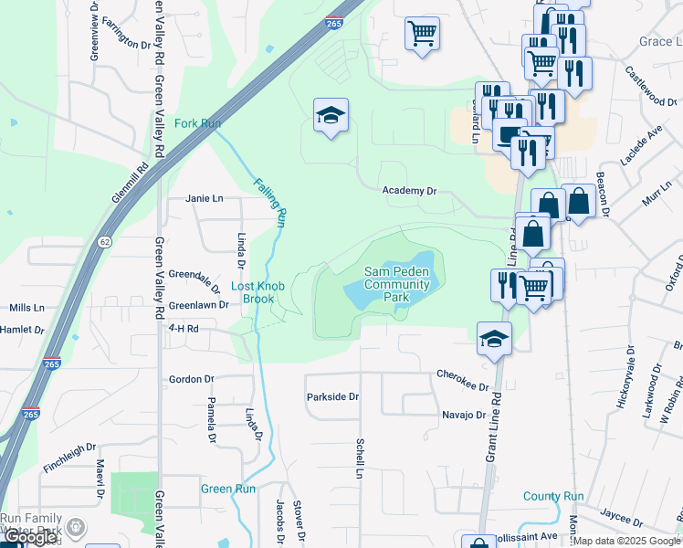 map of restaurants, bars, coffee shops, grocery stores, and more near 3037 Grant Line Road in New Albany