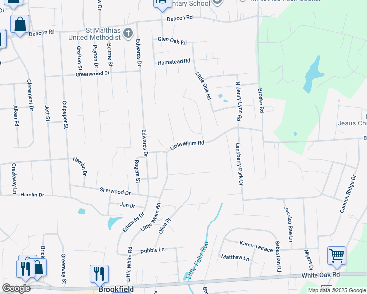 map of restaurants, bars, coffee shops, grocery stores, and more near 172 Little Whim Road in Fredericksburg