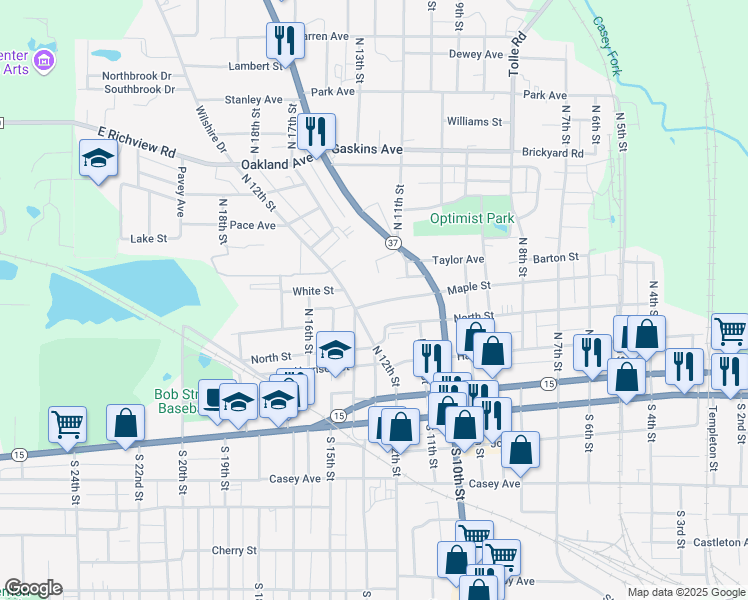 map of restaurants, bars, coffee shops, grocery stores, and more near 1119 Maple Street in Mount Vernon