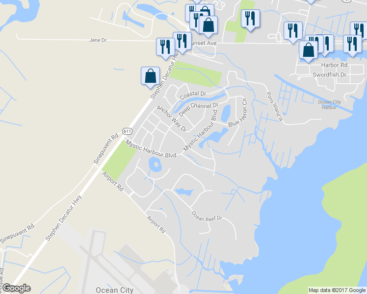 map of restaurants, bars, coffee shops, grocery stores, and more near 19 Mystic Harbour Boulevard in Berlin