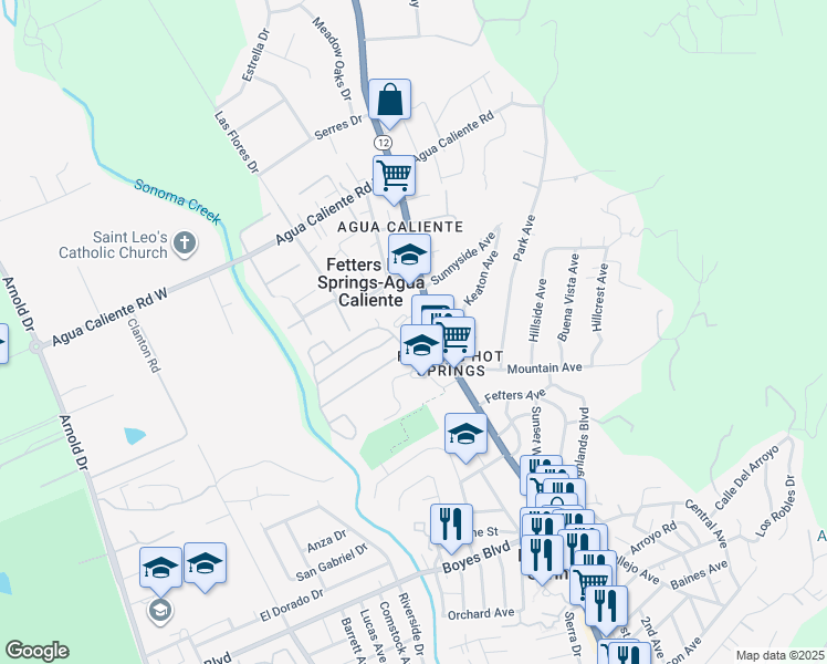 map of restaurants, bars, coffee shops, grocery stores, and more near 17360 California 12 in Sonoma