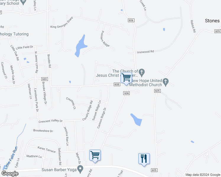 map of restaurants, bars, coffee shops, grocery stores, and more near 76 Cannon Ridge Drive in Fredericksburg