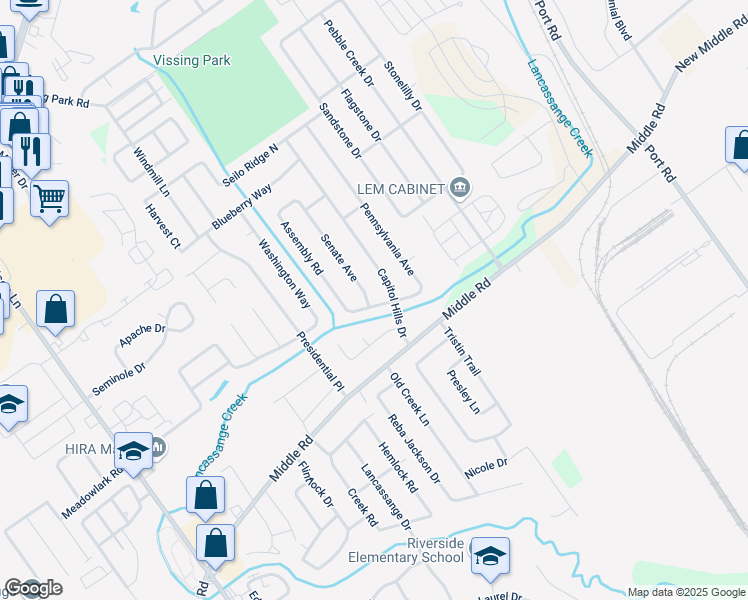 map of restaurants, bars, coffee shops, grocery stores, and more near 3409 Pennsylvania Avenue in Jeffersonville