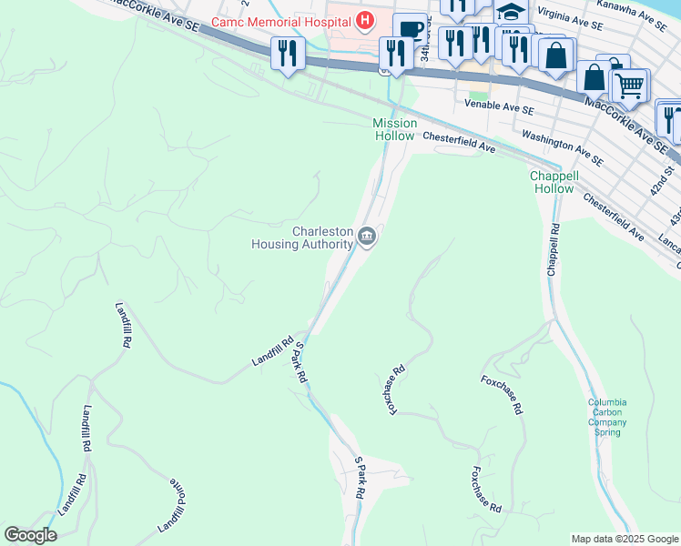 map of restaurants, bars, coffee shops, grocery stores, and more near 700 South Park Road in Charleston