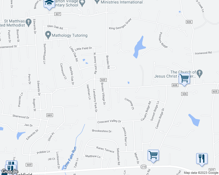 map of restaurants, bars, coffee shops, grocery stores, and more near 1 John Roberts Lane in Fredericksburg