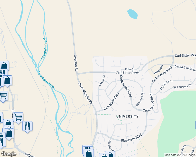 map of restaurants, bars, coffee shops, grocery stores, and more near 906 Senecio Dr in Pueblo