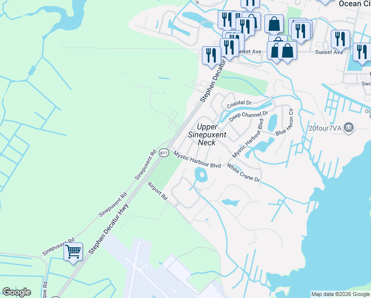 map of restaurants, bars, coffee shops, grocery stores, and more near 10 Anchor Way Drive in Berlin