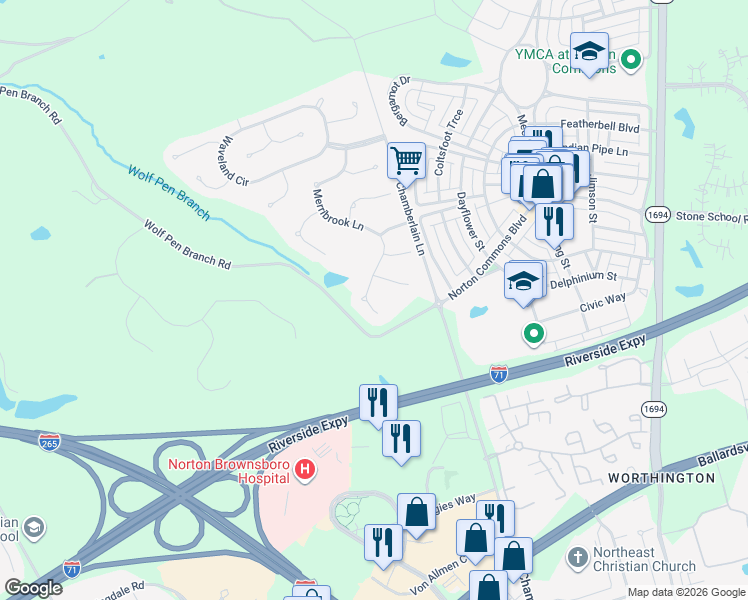 map of restaurants, bars, coffee shops, grocery stores, and more near 9500 Hayden Creek Court in Prospect