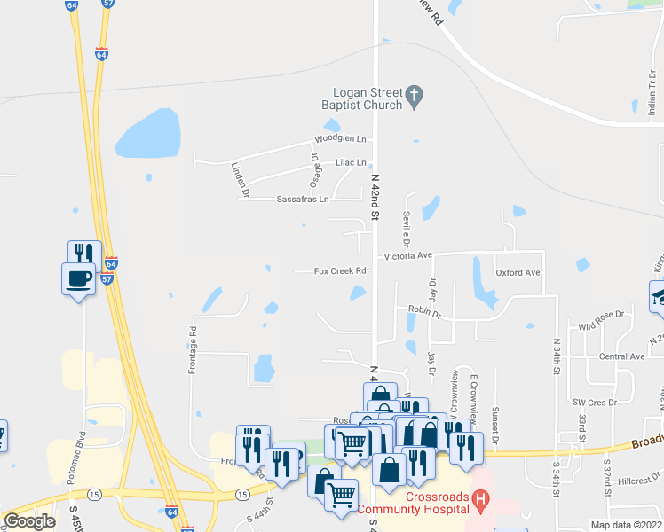 map of restaurants, bars, coffee shops, grocery stores, and more near 4212 Fox Creek Road in Mount Vernon