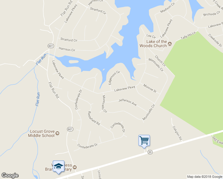 map of restaurants, bars, coffee shops, grocery stores, and more near 2603 Lakeview Parkway in Locust Grove