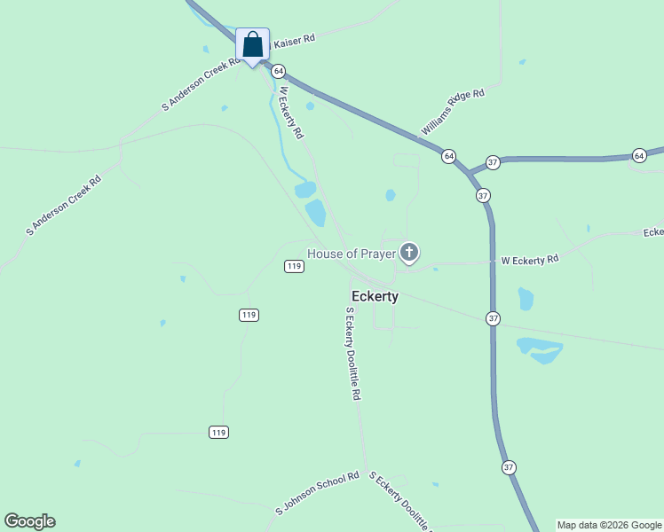 map of restaurants, bars, coffee shops, grocery stores, and more near 7631 West Campground Road in Eckerty