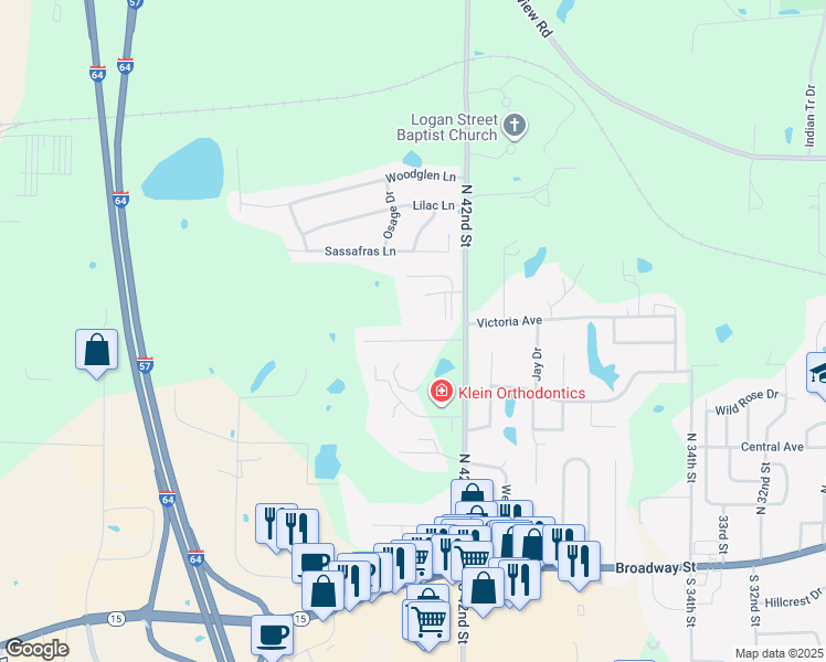 map of restaurants, bars, coffee shops, grocery stores, and more near 4212 Fox Creek Road in Mount Vernon