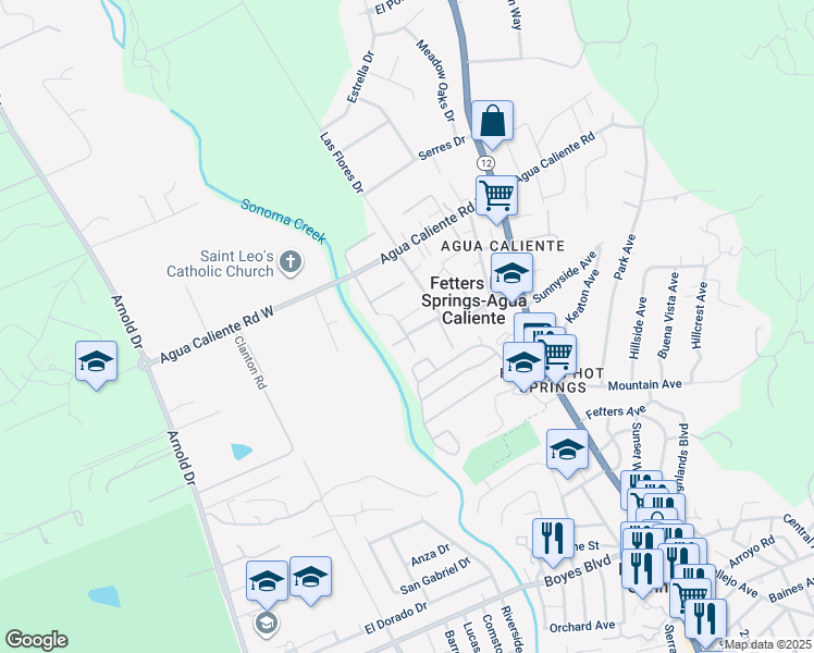map of restaurants, bars, coffee shops, grocery stores, and more near 17233 Vailetti Drive in Sonoma