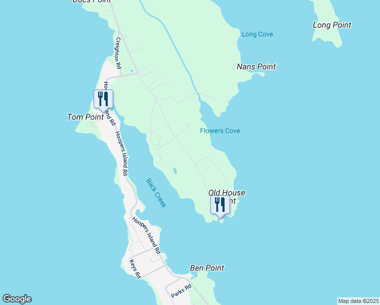 map of restaurants, bars, coffee shops, grocery stores, and more near 2539 Old House Point Road in Fishing Creek