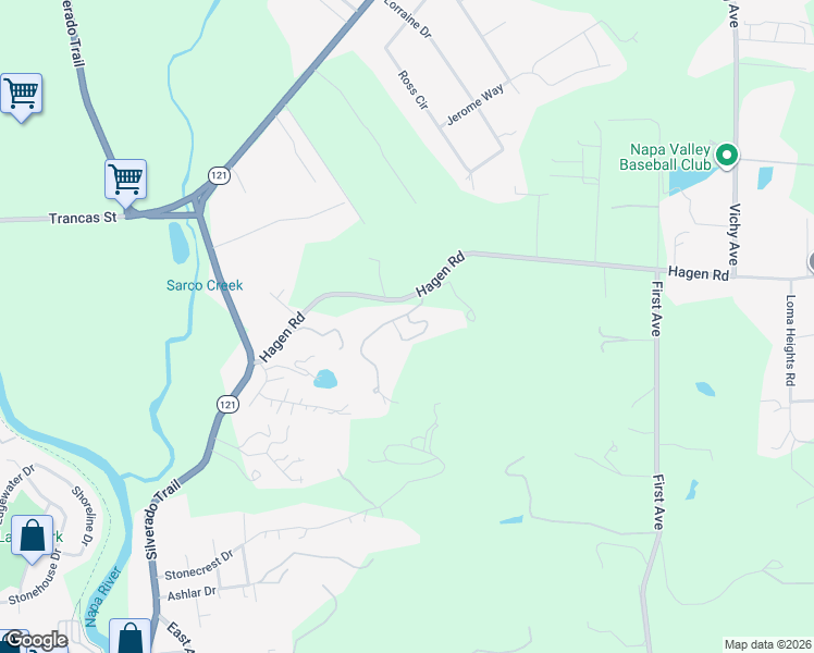 map of restaurants, bars, coffee shops, grocery stores, and more near 5 Old Coach Road in Napa