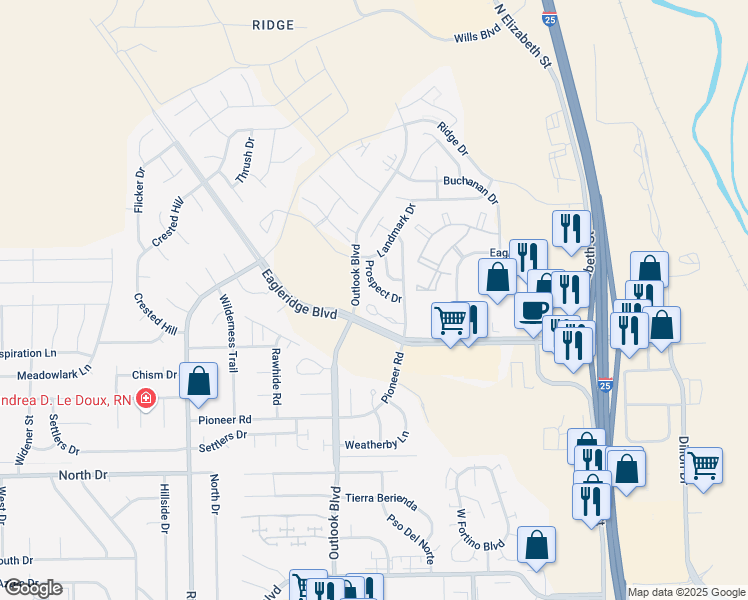 map of restaurants, bars, coffee shops, grocery stores, and more near 4820 Prospect Drive in Pueblo