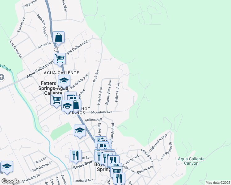map of restaurants, bars, coffee shops, grocery stores, and more near 17291 Hillcrest Avenue in Sonoma