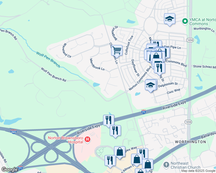 map of restaurants, bars, coffee shops, grocery stores, and more near 9500 Hayden Creek Court in Prospect