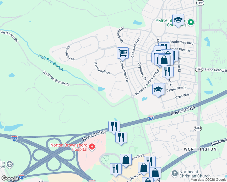 map of restaurants, bars, coffee shops, grocery stores, and more near 9500 Hayden Creek Court in Prospect