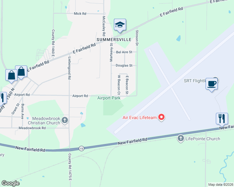 map of restaurants, bars, coffee shops, grocery stores, and more near 1104 Airport Road in Mount Vernon
