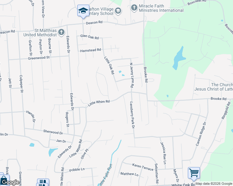 map of restaurants, bars, coffee shops, grocery stores, and more near 57 Little Oak Road in Fredericksburg