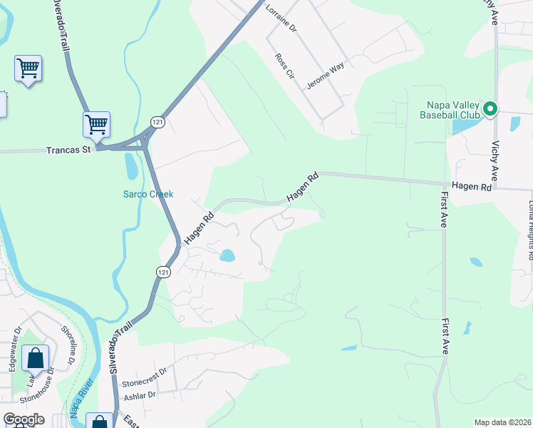 map of restaurants, bars, coffee shops, grocery stores, and more near 5 Old Coach Road in Napa