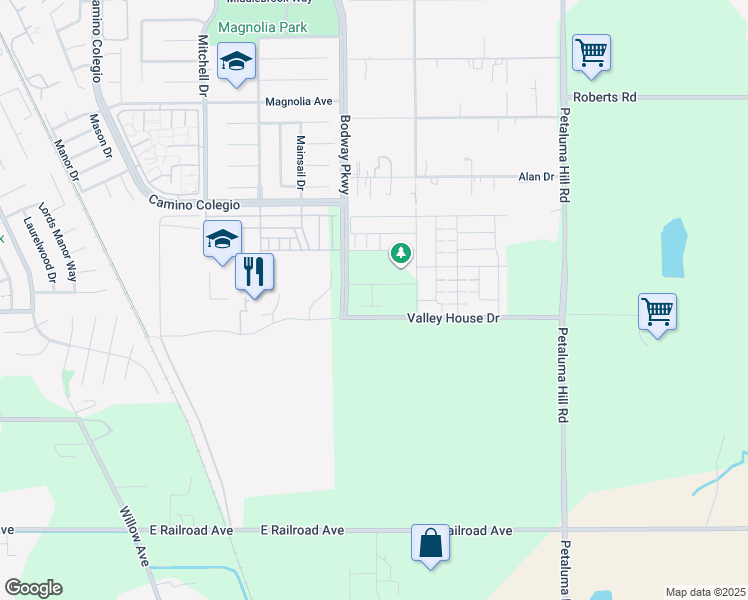 map of restaurants, bars, coffee shops, grocery stores, and more near 1713 Wisdom Lane in Rohnert Park