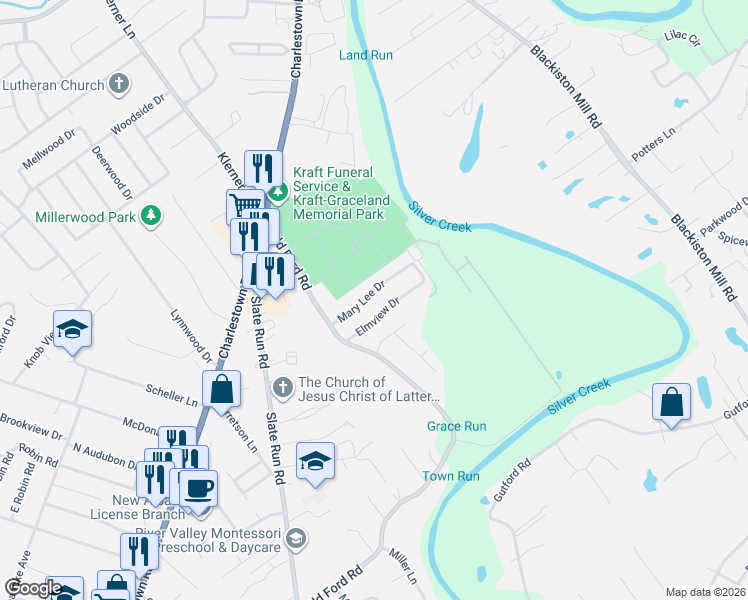 map of restaurants, bars, coffee shops, grocery stores, and more near 2005 Mary Lee Drive in New Albany