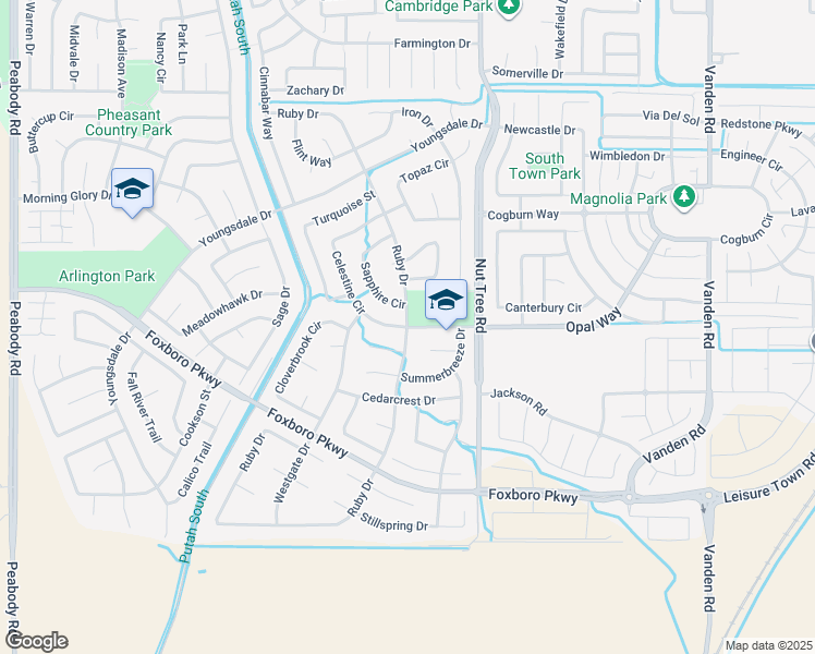 map of restaurants, bars, coffee shops, grocery stores, and more near Ruby Dr & Celestine Cir in Vacaville