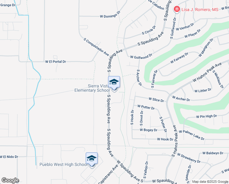 map of restaurants, bars, coffee shops, grocery stores, and more near 500 South Spaulding Avenue in Pueblo West