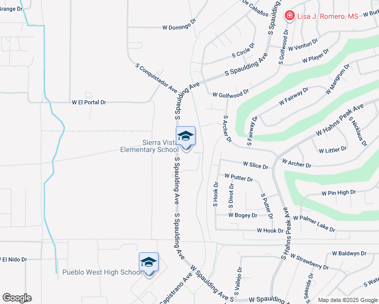 map of restaurants, bars, coffee shops, grocery stores, and more near 500 South Spaulding Avenue in Pueblo West
