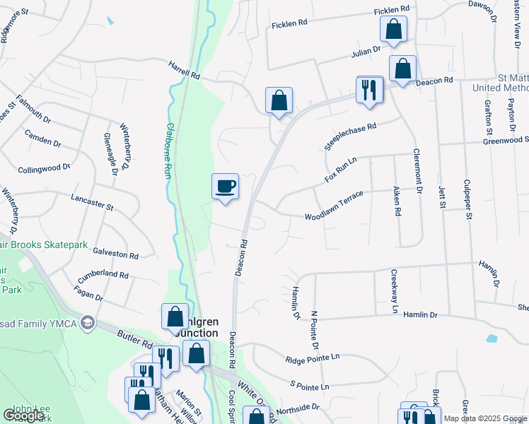 map of restaurants, bars, coffee shops, grocery stores, and more near 4 Woodlawn Terrace in Fredericksburg