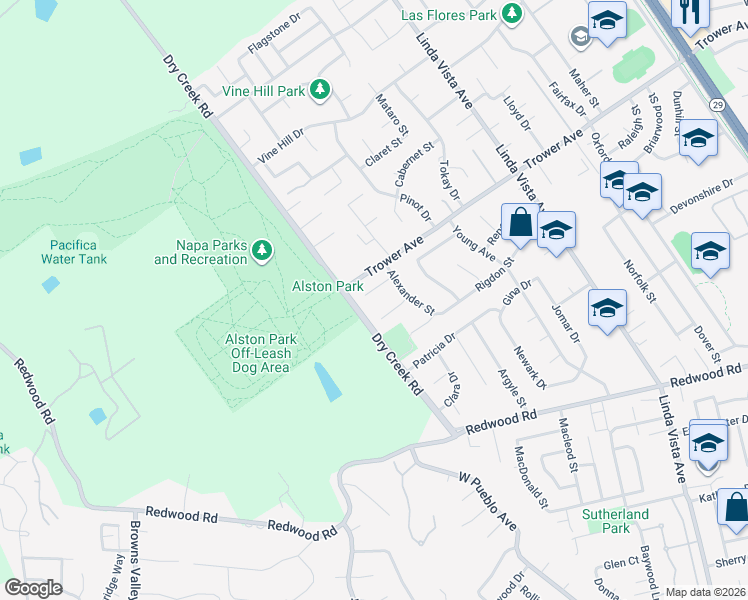 map of restaurants, bars, coffee shops, grocery stores, and more near 2570 Napier Court in Napa