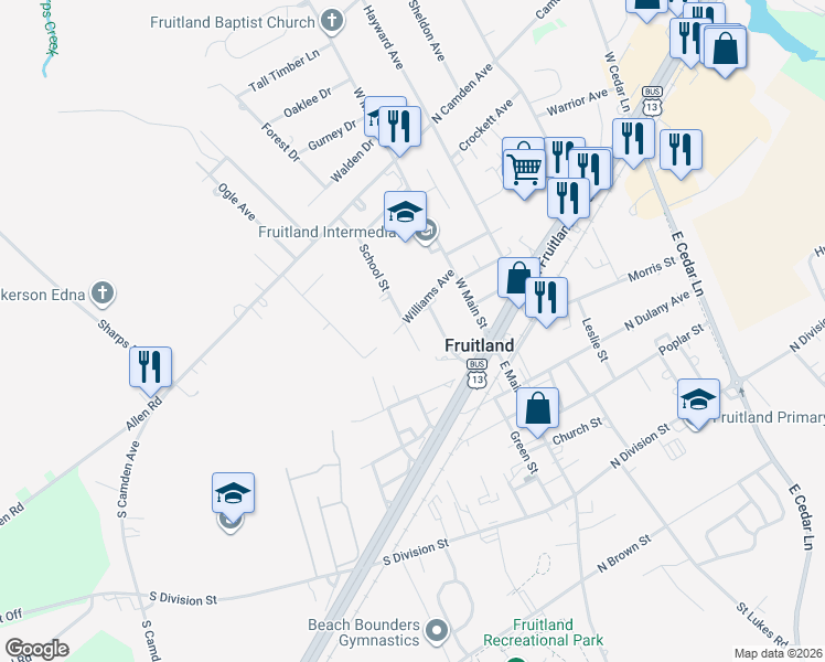 map of restaurants, bars, coffee shops, grocery stores, and more near in Fruitland