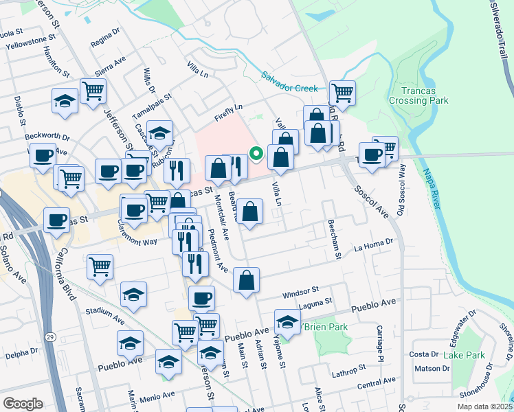 map of restaurants, bars, coffee shops, grocery stores, and more near 3255 Villa Lane in Napa
