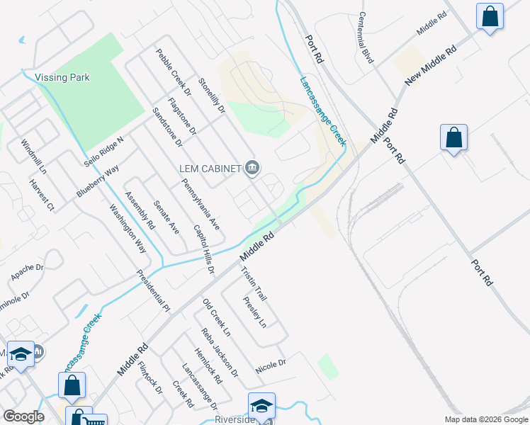 map of restaurants, bars, coffee shops, grocery stores, and more near 3904 Middle Road in Jeffersonville
