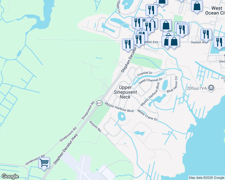 map of restaurants, bars, coffee shops, grocery stores, and more near 15 Anchor Way Drive in Berlin