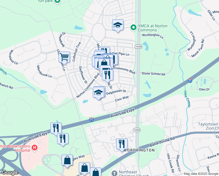 map of restaurants, bars, coffee shops, grocery stores, and more near 9405b Delphinium Street in Prospect