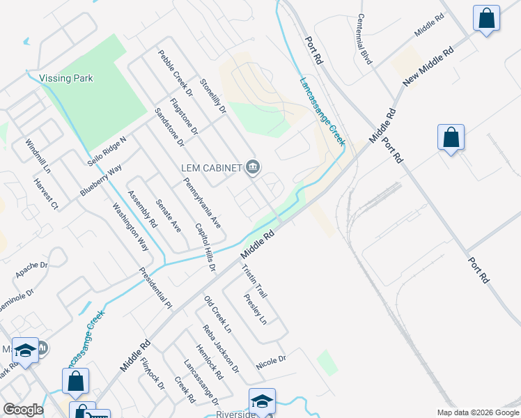 map of restaurants, bars, coffee shops, grocery stores, and more near 3904 Middle Road in Jeffersonville