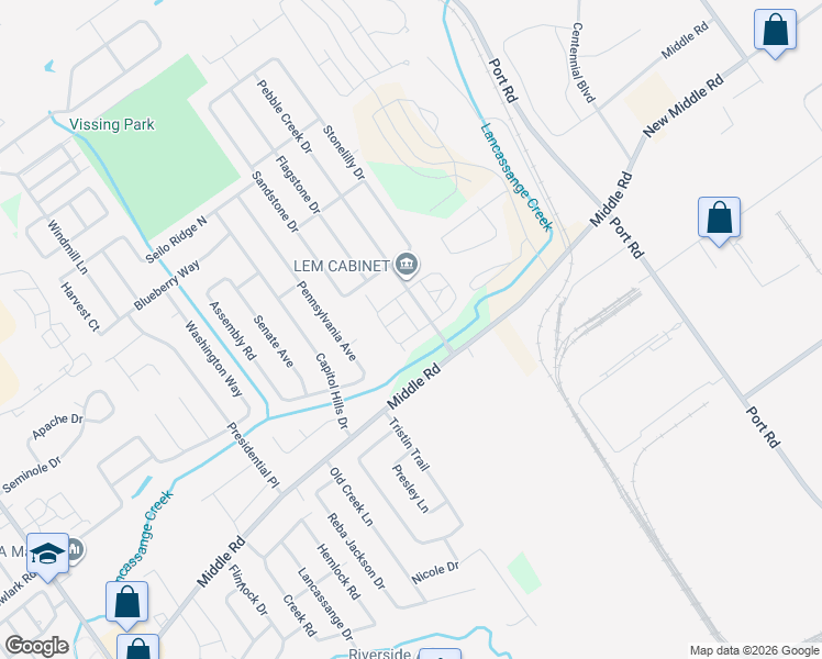 map of restaurants, bars, coffee shops, grocery stores, and more near 3904 Middle Road in Jeffersonville