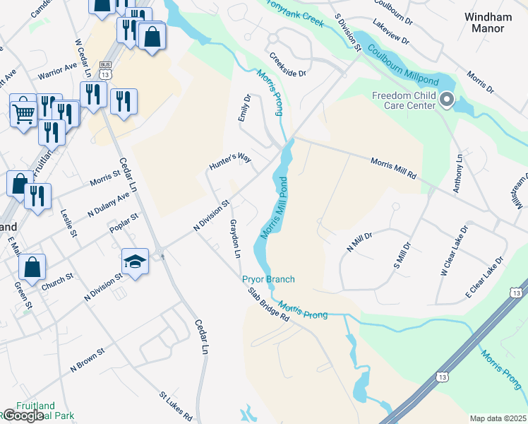 map of restaurants, bars, coffee shops, grocery stores, and more near 415 Creekside Trail in Fruitland