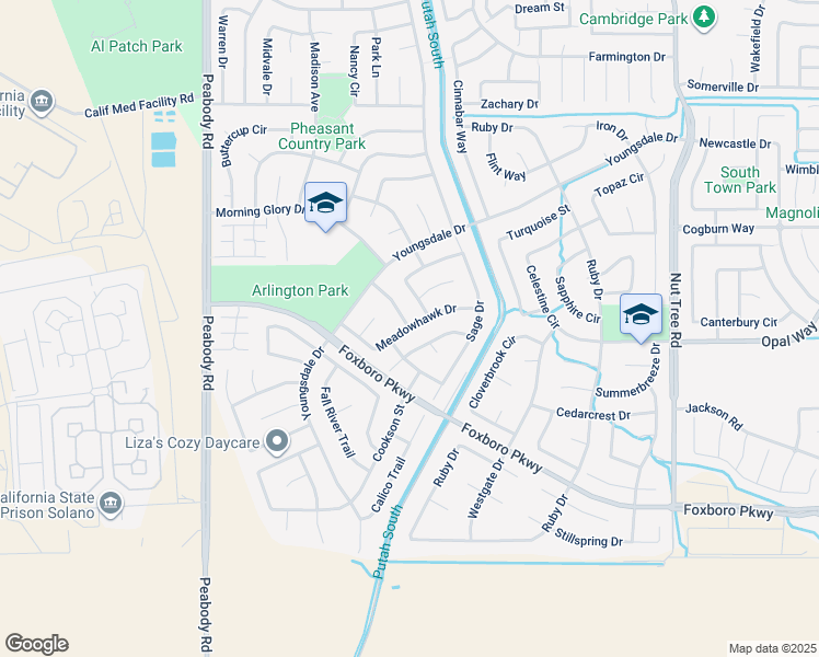 map of restaurants, bars, coffee shops, grocery stores, and more near 839 Meadowhawk Drive in Vacaville