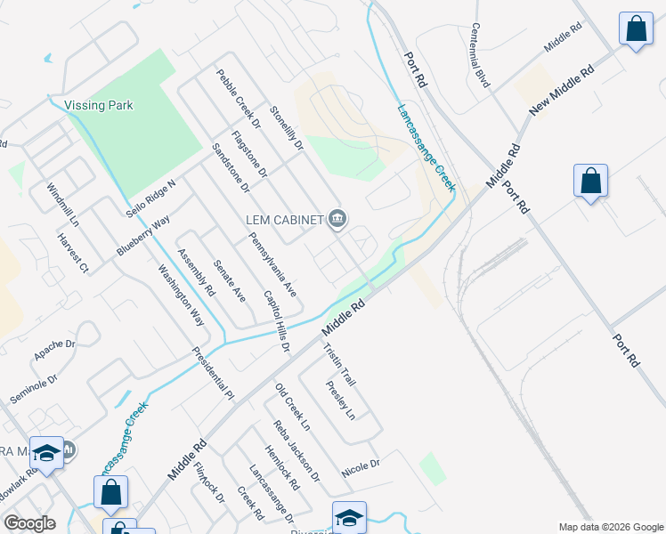 map of restaurants, bars, coffee shops, grocery stores, and more near 3904 Middle Road in Jeffersonville