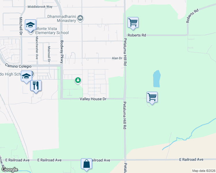 map of restaurants, bars, coffee shops, grocery stores, and more near 1905 Warmstone Way in Rohnert Park