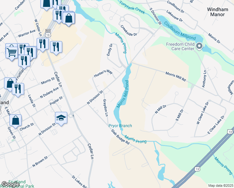 map of restaurants, bars, coffee shops, grocery stores, and more near 415 Creekside Trail in Fruitland