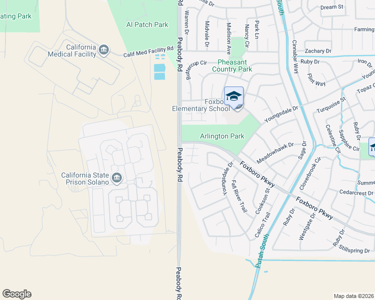 map of restaurants, bars, coffee shops, grocery stores, and more near 110 Chimney Rock Drive in Vacaville
