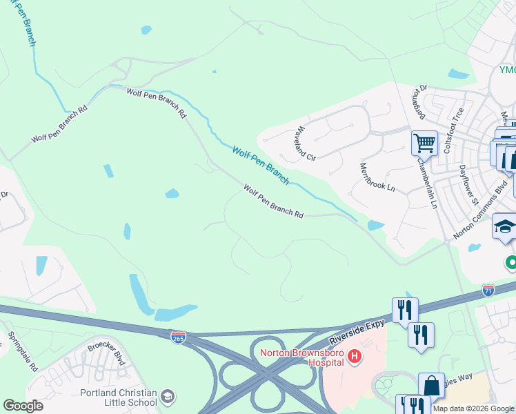 map of restaurants, bars, coffee shops, grocery stores, and more near 8500 Wolf Pen Branch Road in Prospect