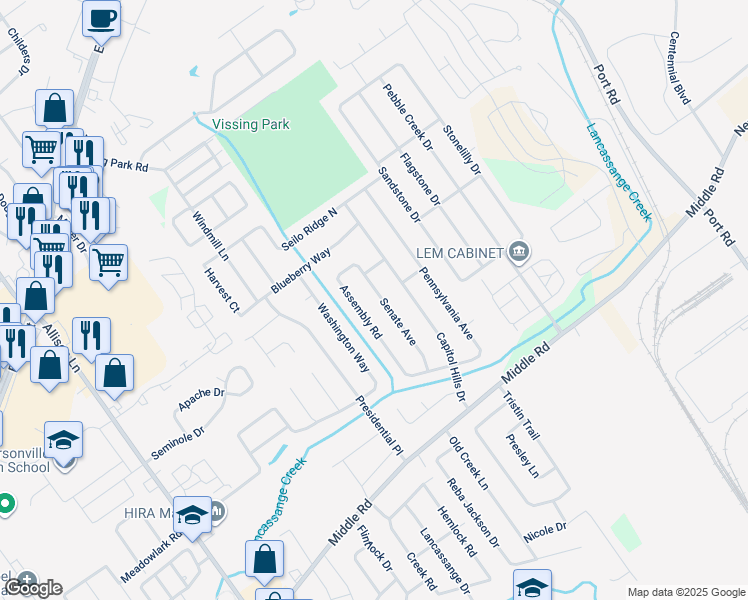 map of restaurants, bars, coffee shops, grocery stores, and more near 1005 Senate Avenue in Jeffersonville