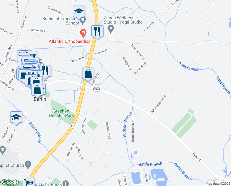 map of restaurants, bars, coffee shops, grocery stores, and more near 525 Bay Street in Berlin